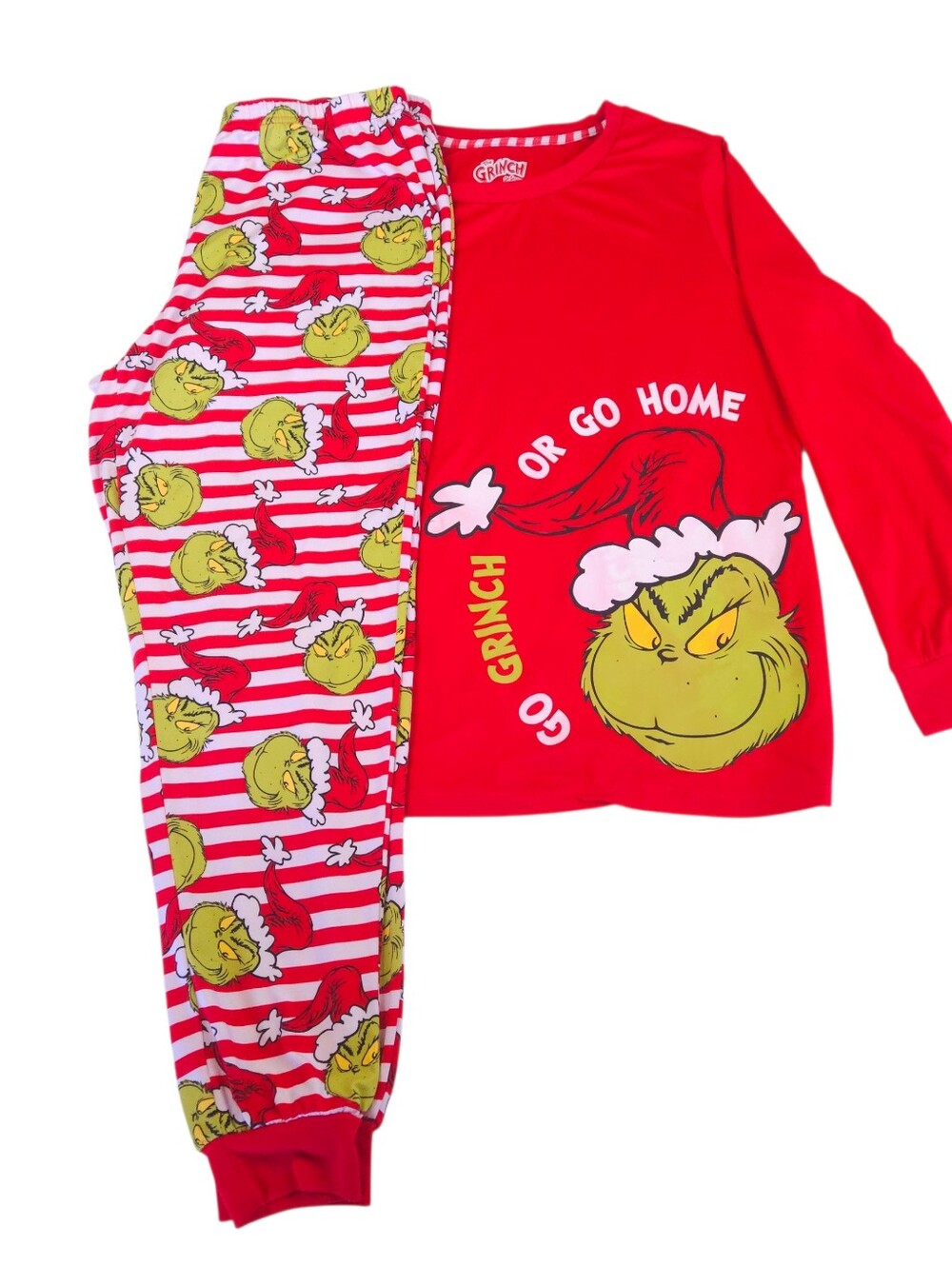 Adult Red Holiday Pajama Set - Go Grinch or Go Home Size Medium 8-10 Unisex